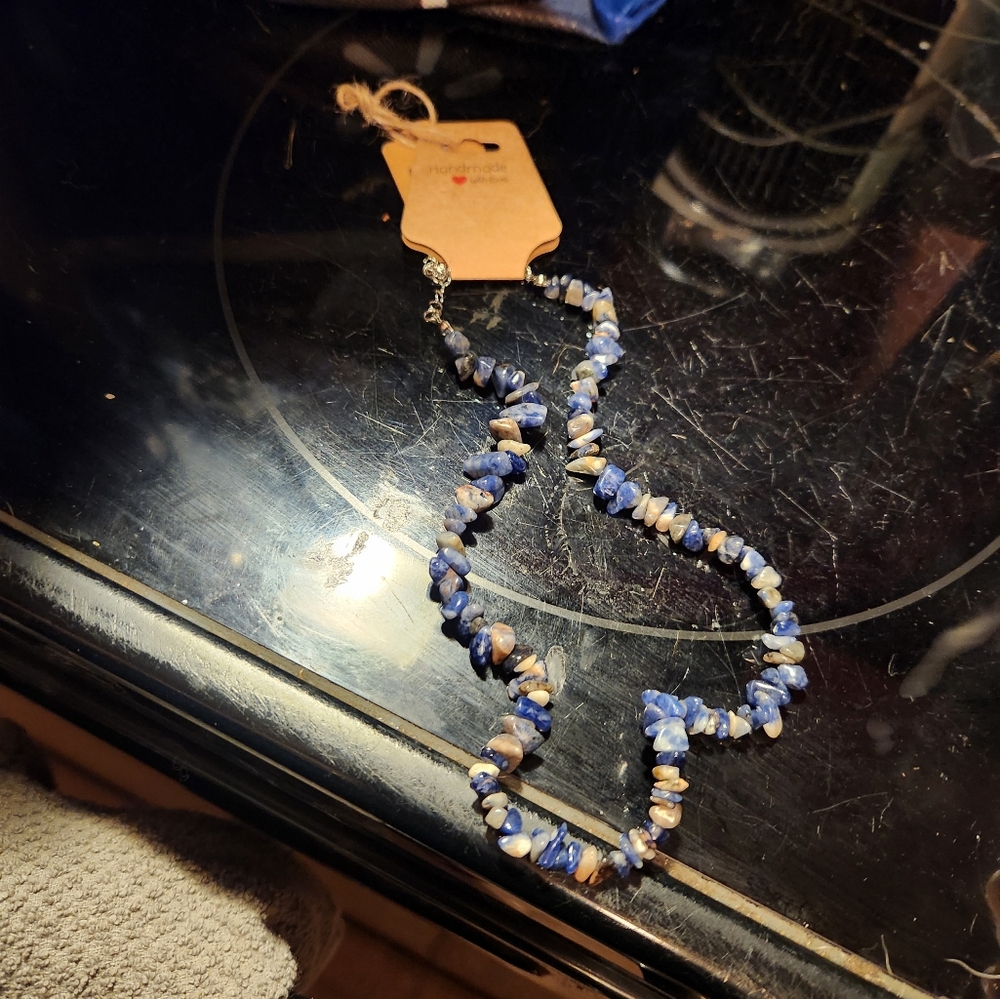 Handmade Blue and White Natural Stone Necklace